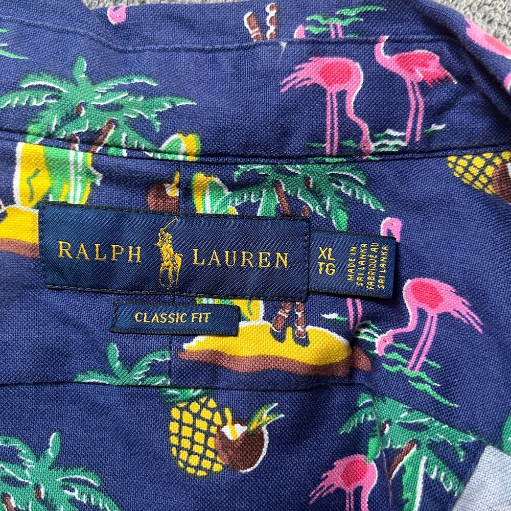 Ralph Lauren Shirt Mens XL Blue Flamingo Island Print Classic Fit Beach Tropical - Picture 5 of 9